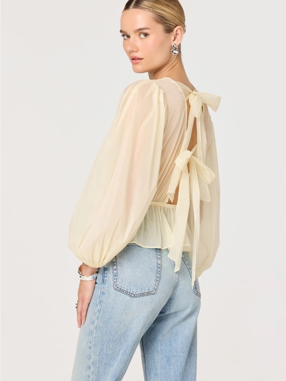 Anthropologie ASTR Amie Sheer Peplum Top Size Large NWT Lemon Yellow